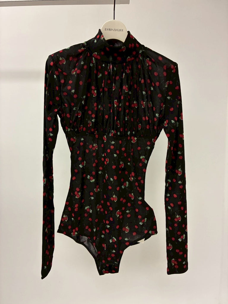 PRINTED VELVET TULLE TURTLENECK BODYSUIT MULTI