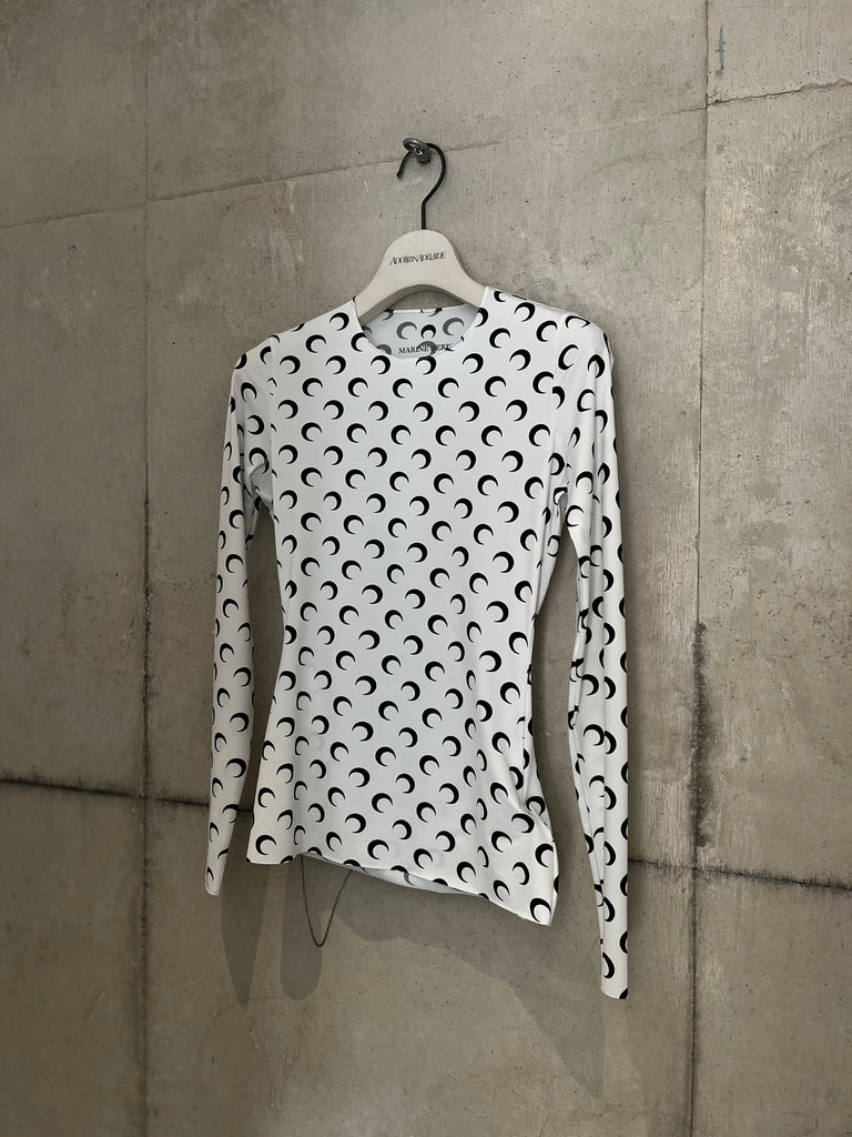 【WTS006ACJER0001】MOON PRINTED JERSEY LS CREWNECK TOP WHITE