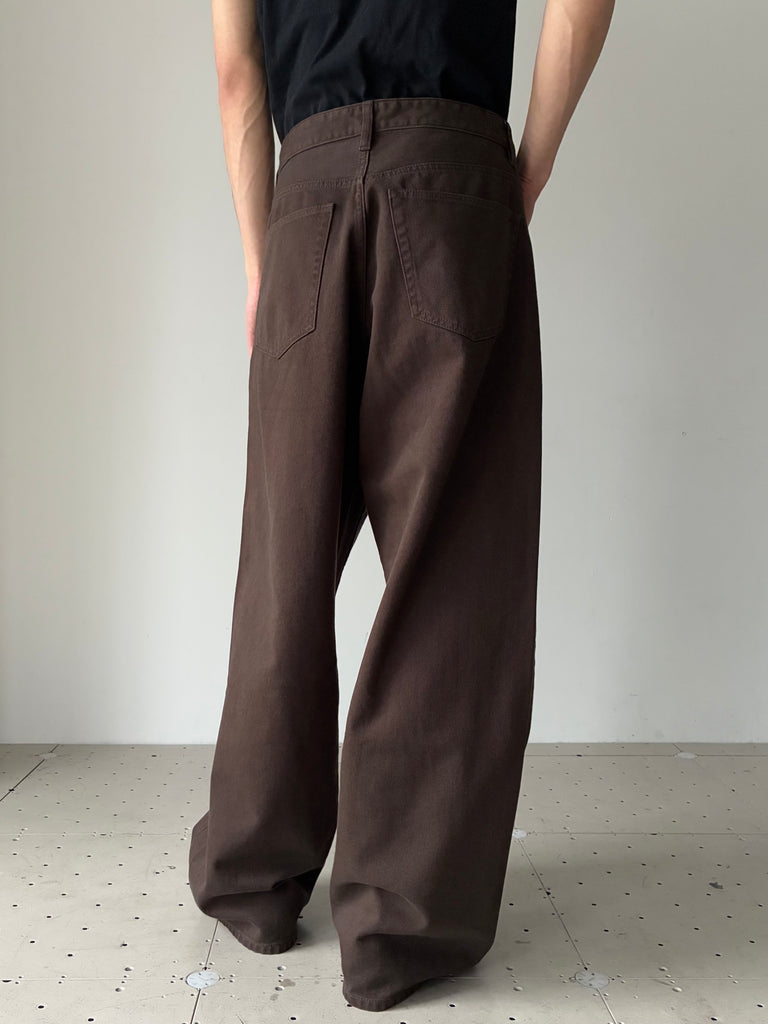 GARMENT DYED TAILORED JEANS IN BRUSHED COTTON BROWN