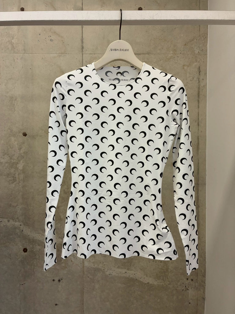MOON PRINTED JERSEY LS CREWNECK TOP WHITE