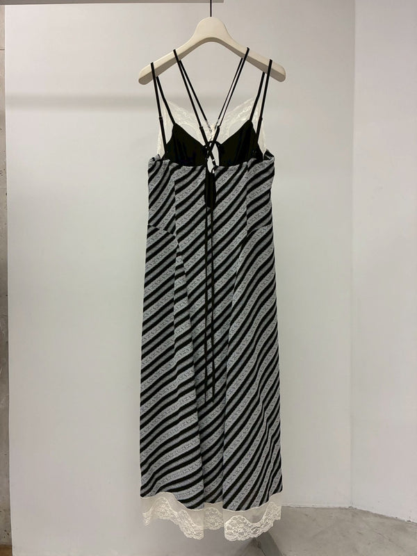 LACE JAQUARD STRIPE SLIP DRESS MULTI