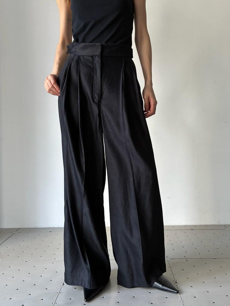 【034-026-WP019】LINEN WIDE TROUSER BLACK