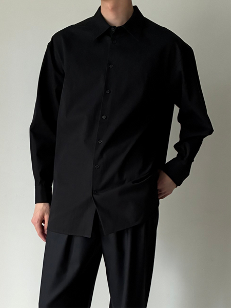 VUJA DE (ヴジャデ) | PIERCE SHIRT IN WOOL & LINEN BLACK – ADDITION
