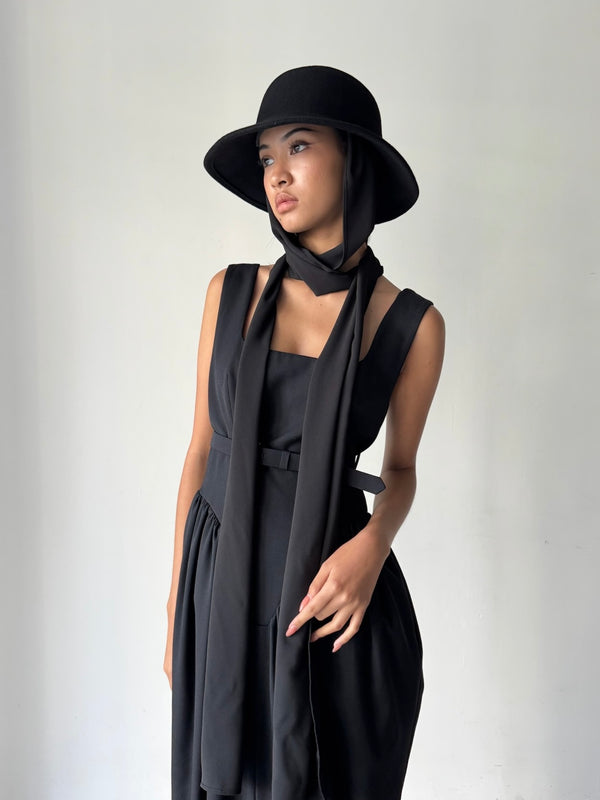 HATS WITH CREPE SCARVES BLACK