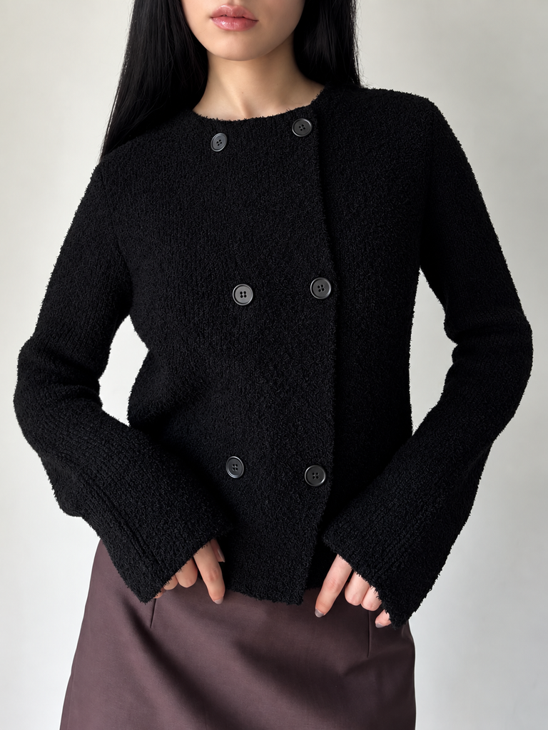 【326MVE173FI0086】BOUCLETTE KNIT DOUBLE BREASTED JACKET BLACK