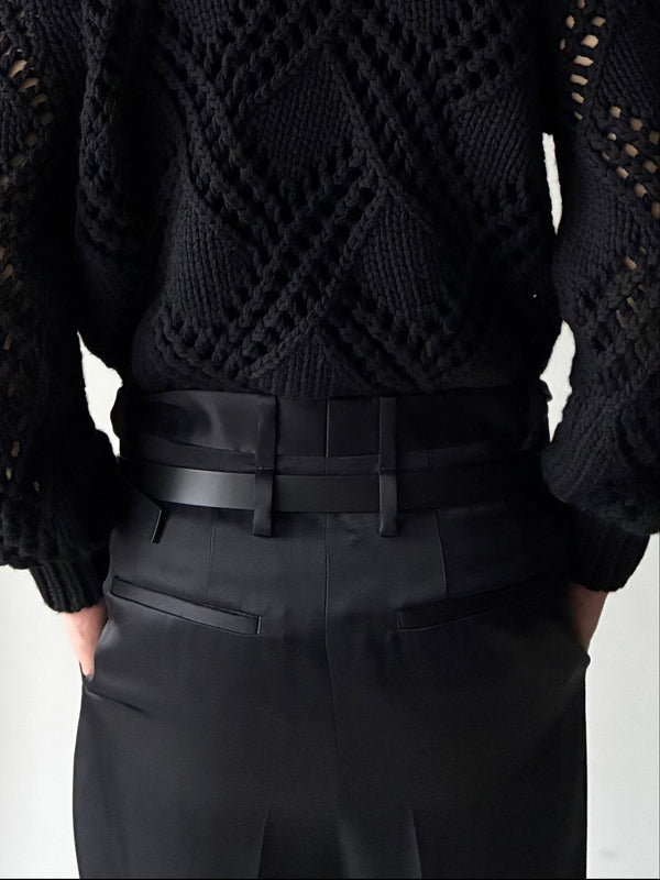 CN LS LACE KNIT SWEATER BLACK