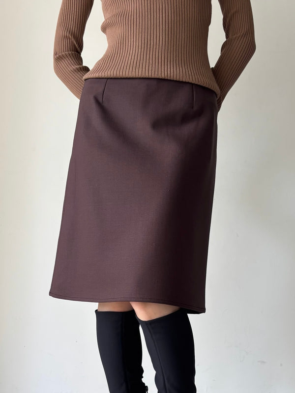 【326CJU399PL0170】STRETCH TAILORING MIDI SKIRT BROWN