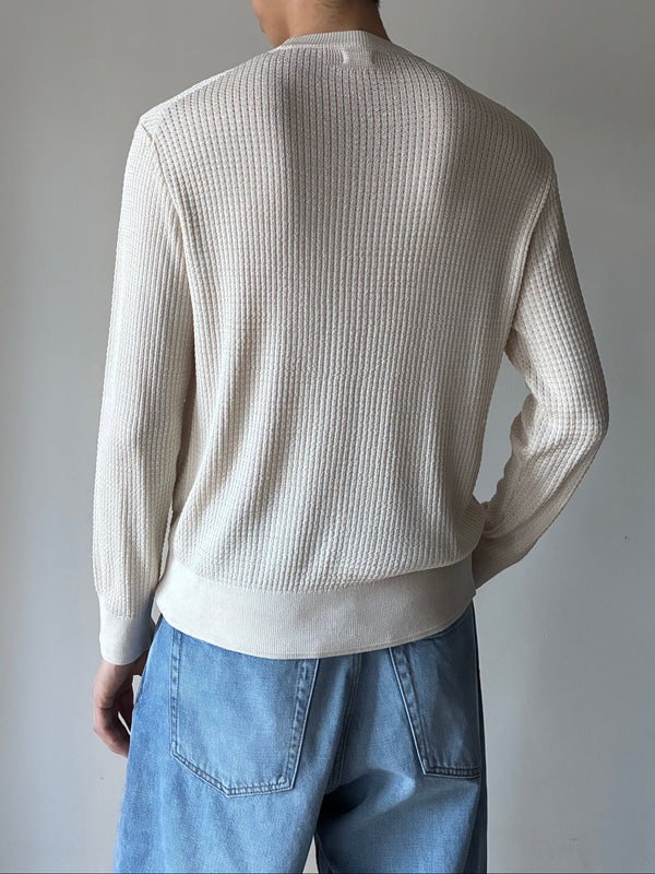 HUGH WAFFLE KNIT SWEATER IN SILK WHITE