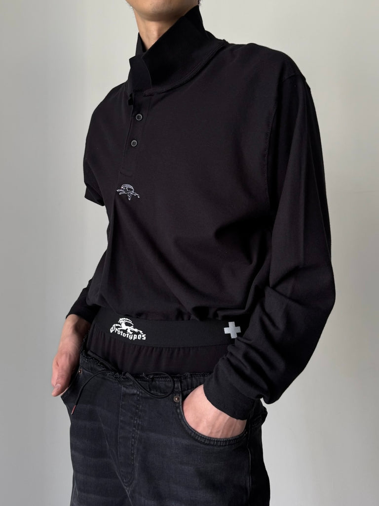 WRAPPED POLO SHIRT L.S. BLACK