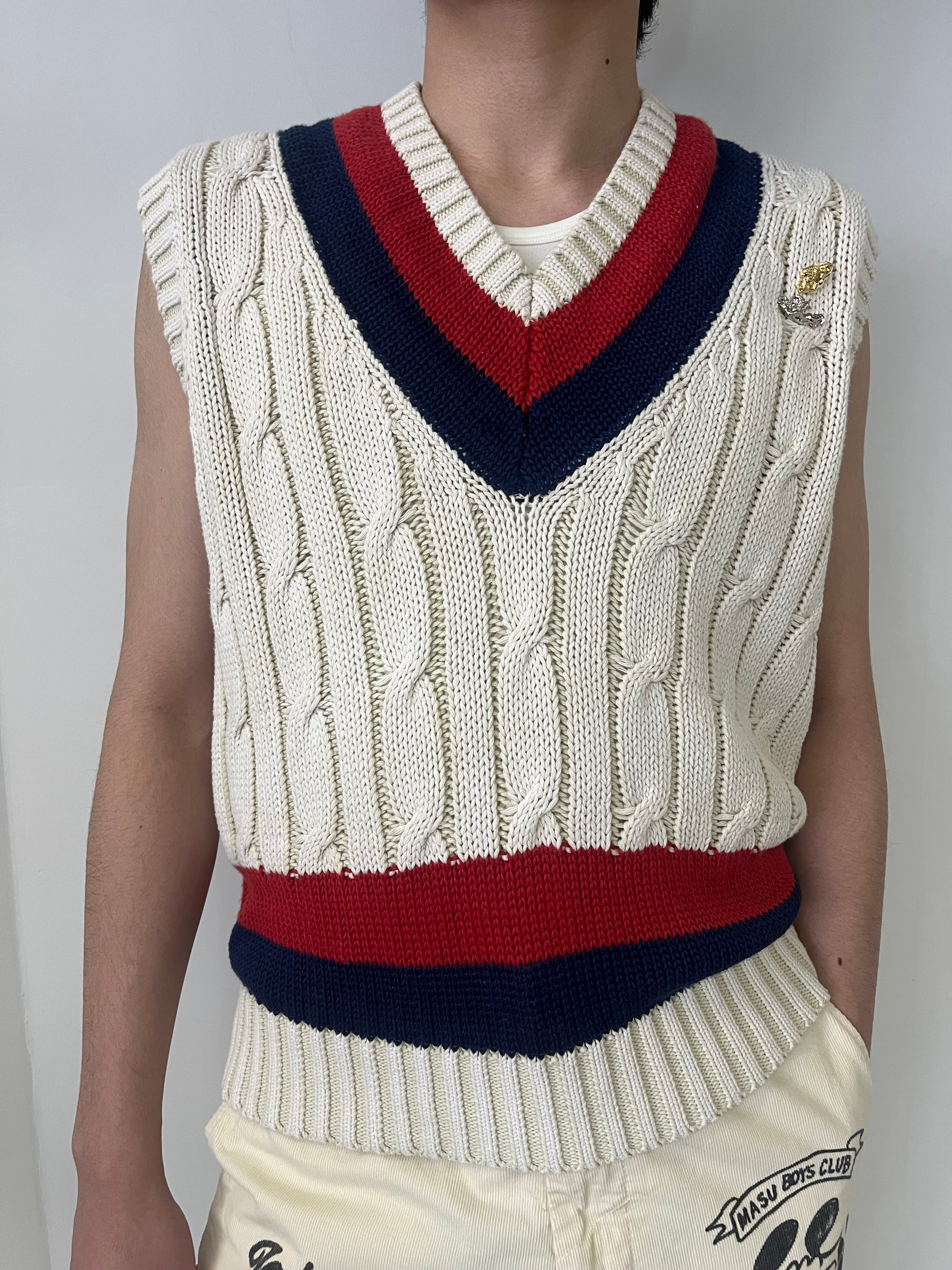 MASU DECAYED SCHOOL KNIT VEST WHITE エム エー エス ユー 取扱