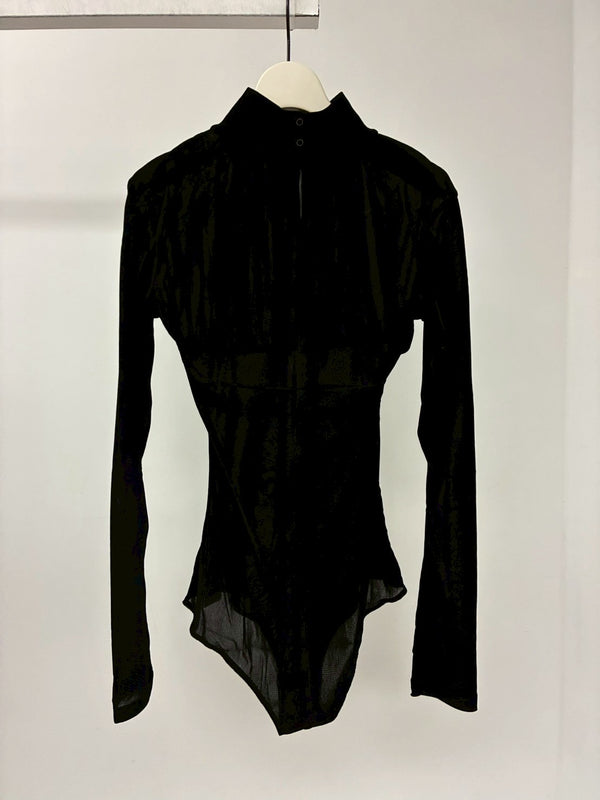 VELVET TULLE TURTLENECK BODYSUIT BLACK