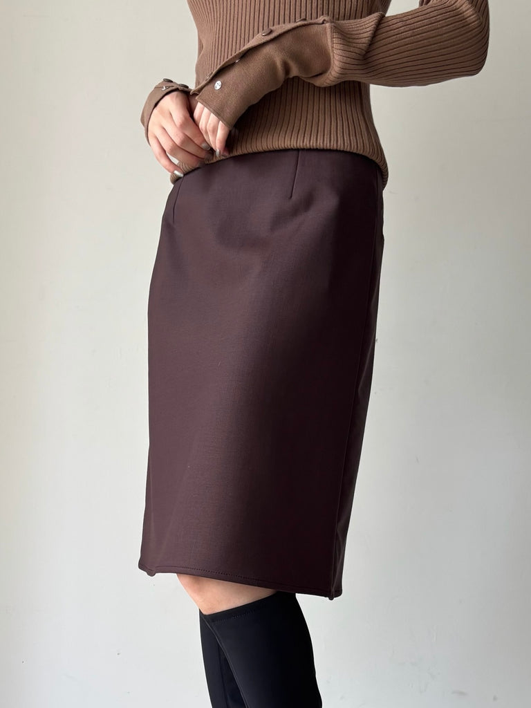 【326CJU399PL0170】STRETCH TAILORING MIDI SKIRT BROWN