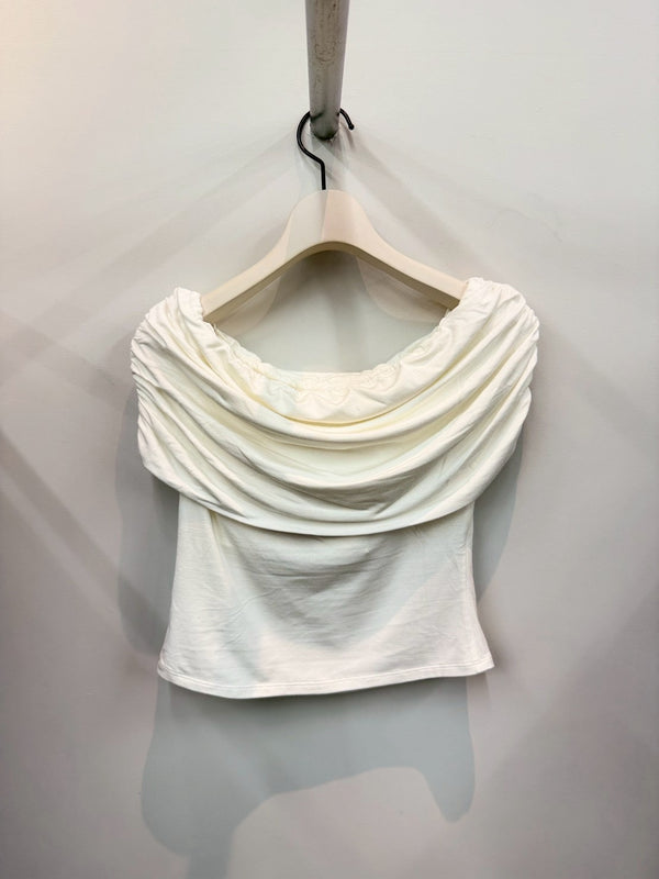 Collagen Gathered Off-Shoulder Top WHITE