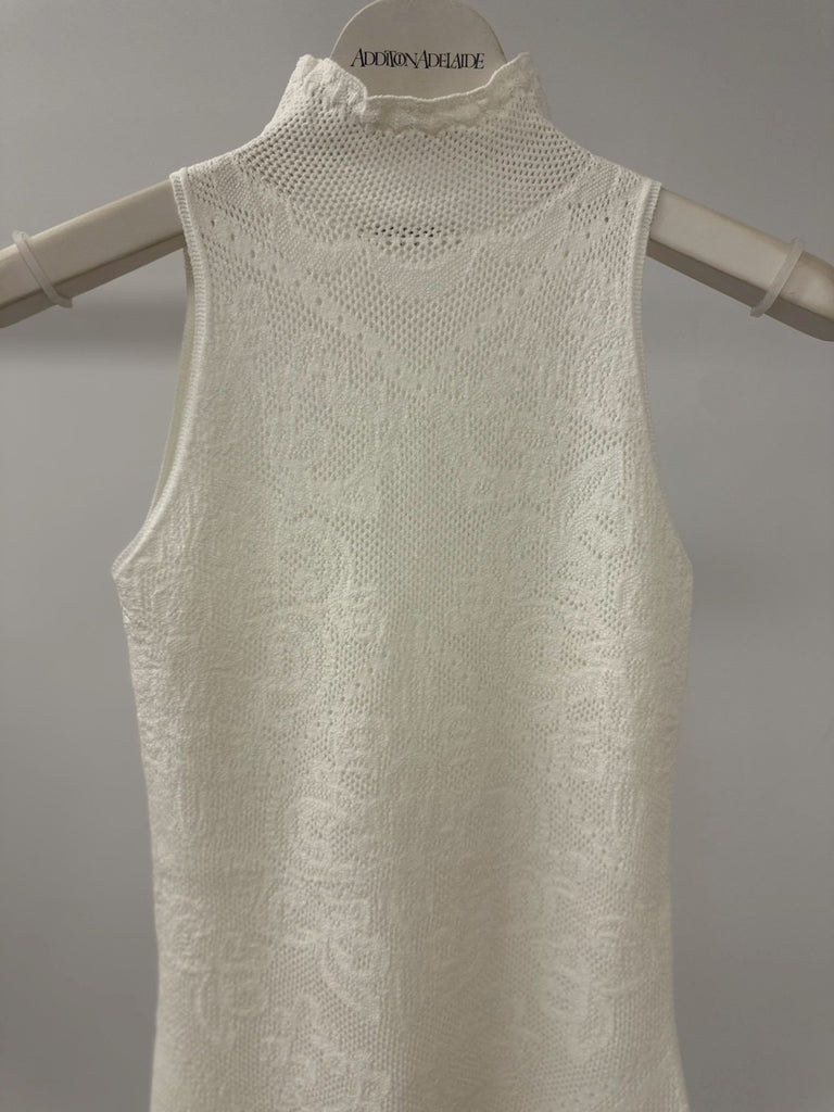 FETICO (フェティコ) | DAMASK LACE KNIT TURTLENECK BODYSUIT WHITE
