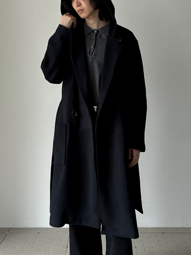 【013A-2582-BK】 WOOL-CASHMERE MODIFIED WRAP COAT BLACK ( EXCLUSIVE )