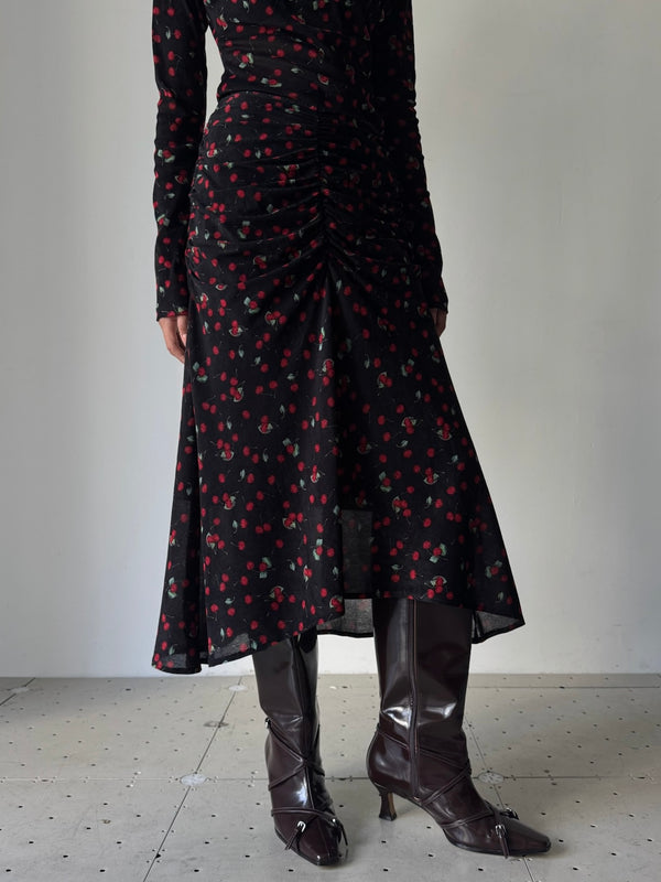 PRINTED VELVET TULLE GATHERED SKIRT MULTI