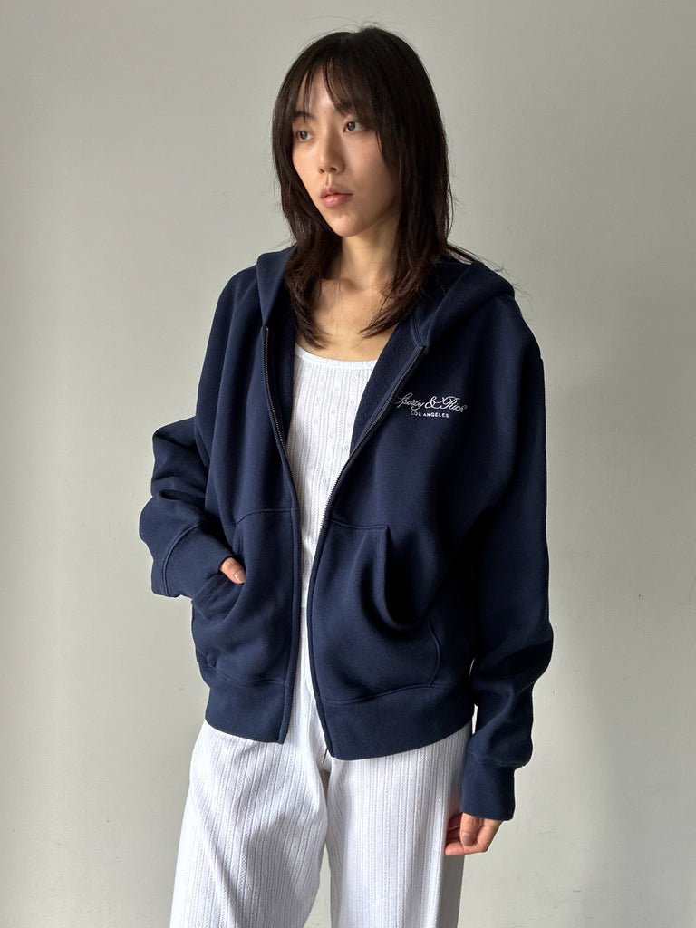 【33SR02ST09476269BL106】Vendome LA Embroidered Zip Hoodie NAVY