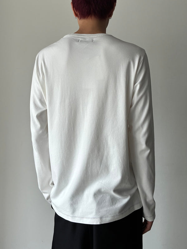 COTRAST STITCH LONG-SLEEVE TOP IN SPIMA COTTON WHITE