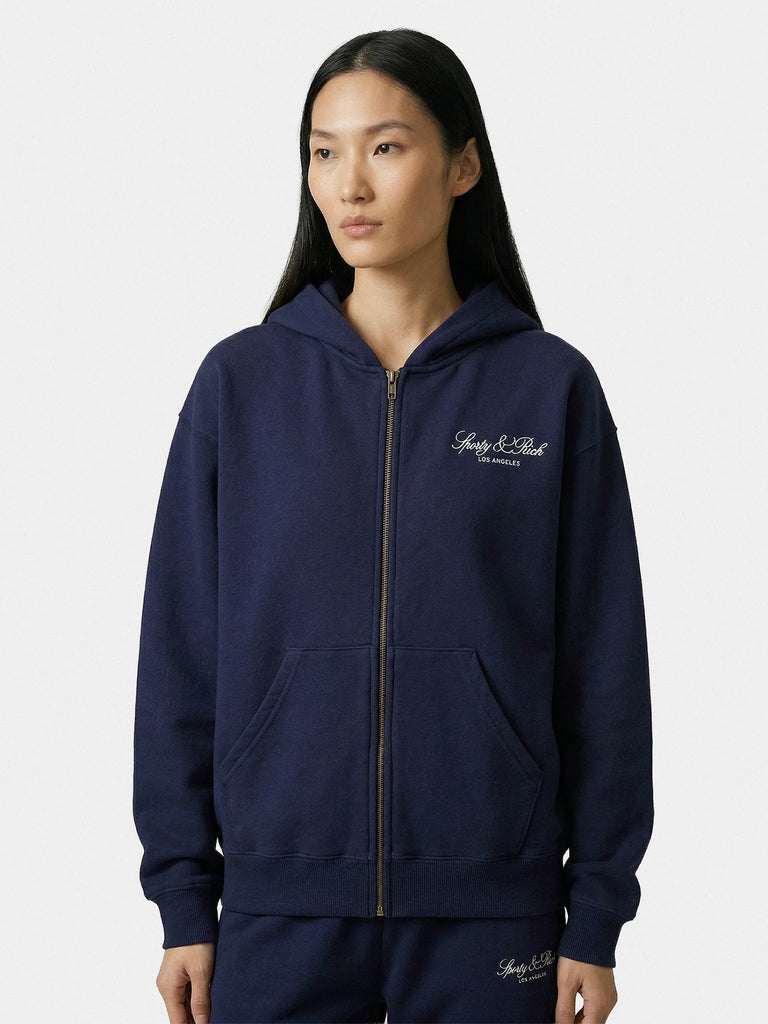 【33SR02ST09476269BL106】Vendome LA Embroidered Zip Hoodie NAVY