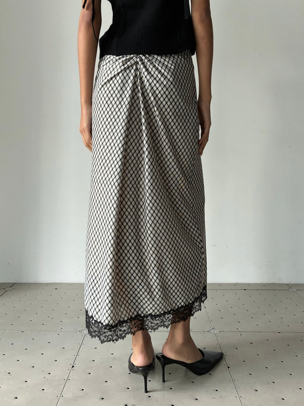 【FTC264-0407D】JERSEY CHECK DRAPED SKIRT GREY