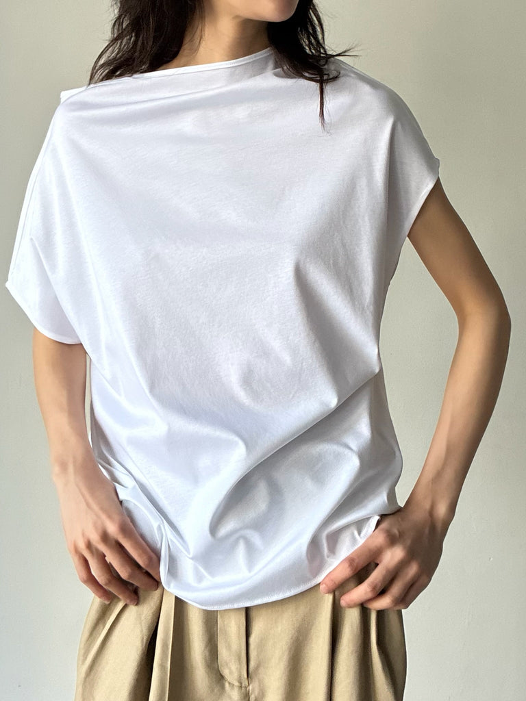 【034-026-CT017】SIDE TUCK COTTON TOPS WHITE