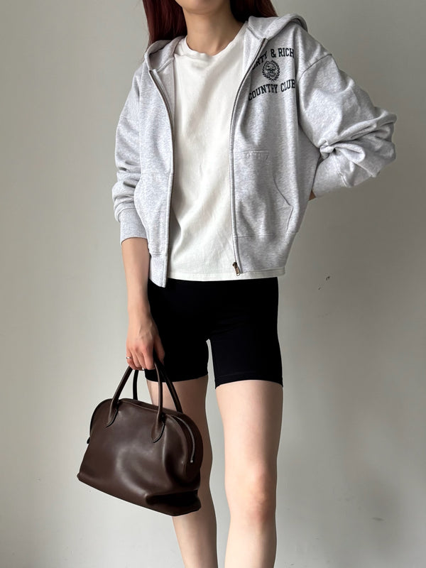 VARSITY CREST CROPPED ZIP HOODIE GREY