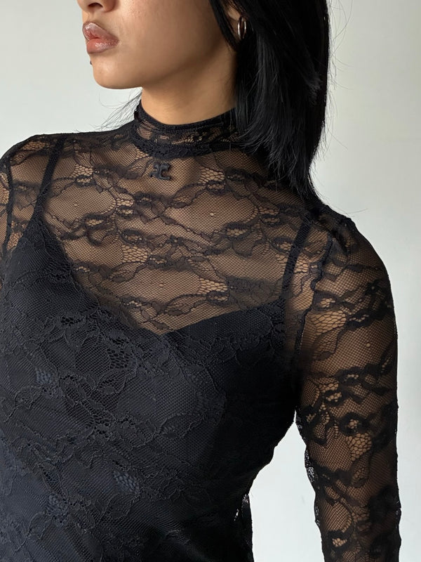 LACE MOCKNECK TOP BLACK