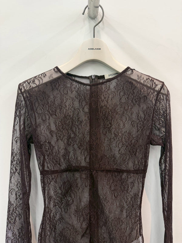 【FTC264-0413】STRETCH LACE BODYSUIT BROWN