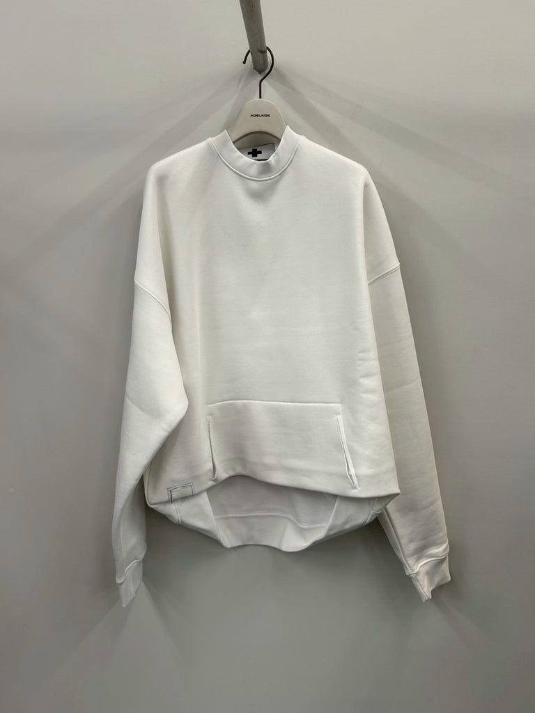 FLEECE BACKED JERSEY WHITE BOX PLEAT CREW NECK WHITE