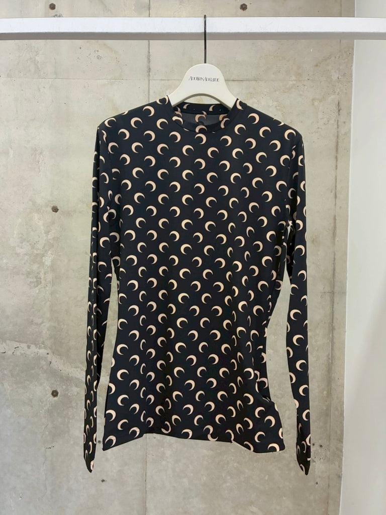 MOON PRINTED JERSEY LS CREWNECK TOP BLACK