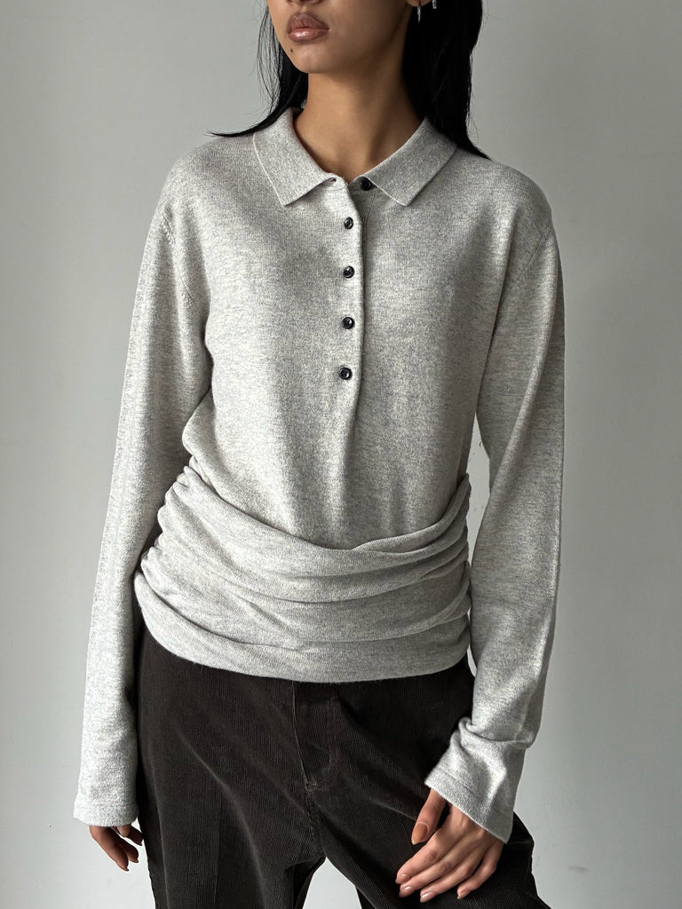 CASHMERE POLO KNIT GREY