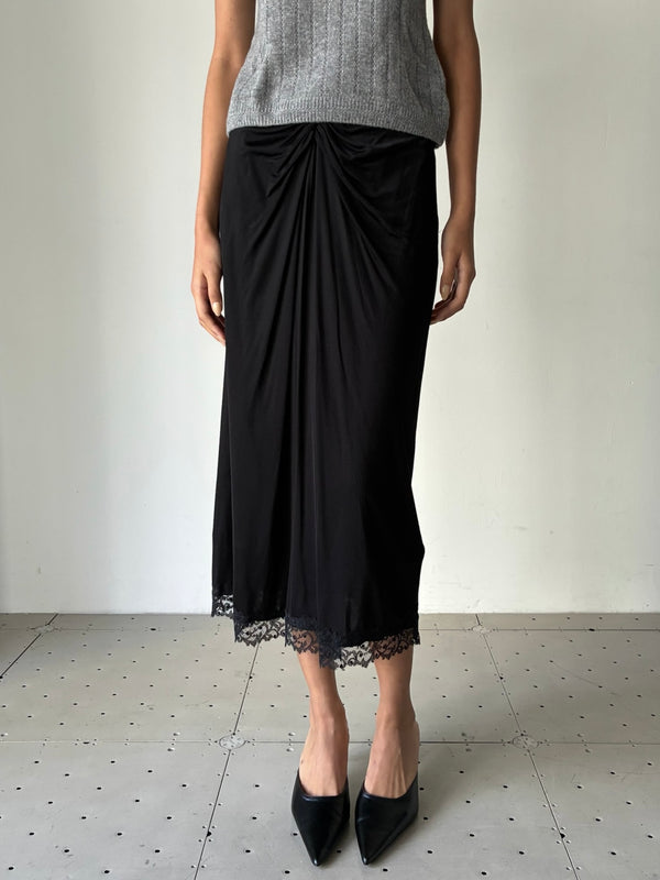【FTC264-0407B】SATIN JERSEY DRAPED SKIRT BLACK