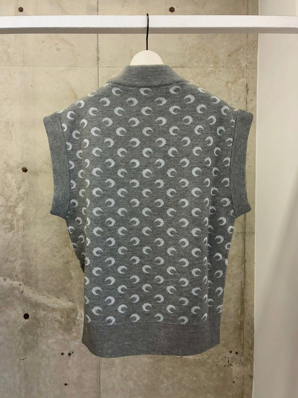 MOON JACQUARD KNIT V-NECK VEST GREY