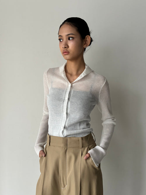 RIB KNIT CARDIGAN WHITE