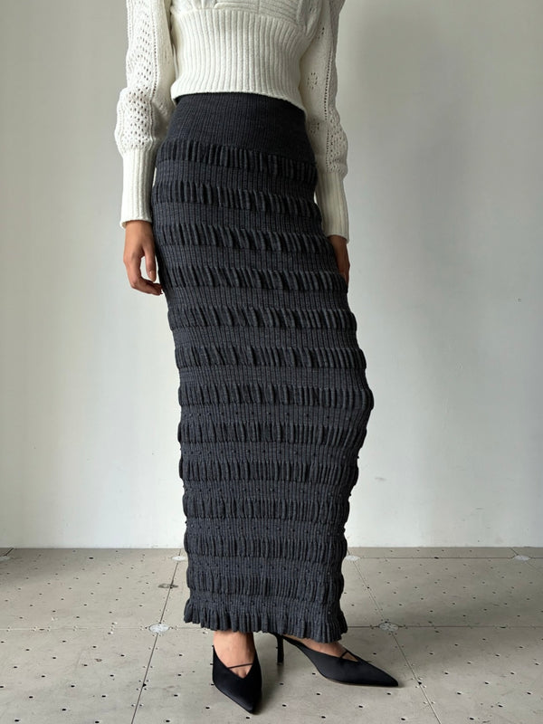 STRIPE KNIT MAXI SKIRT GREY