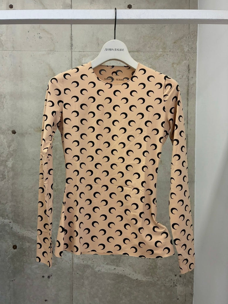 MOON PRINTED JERSEY LS CREWNECK TOP BEIGE