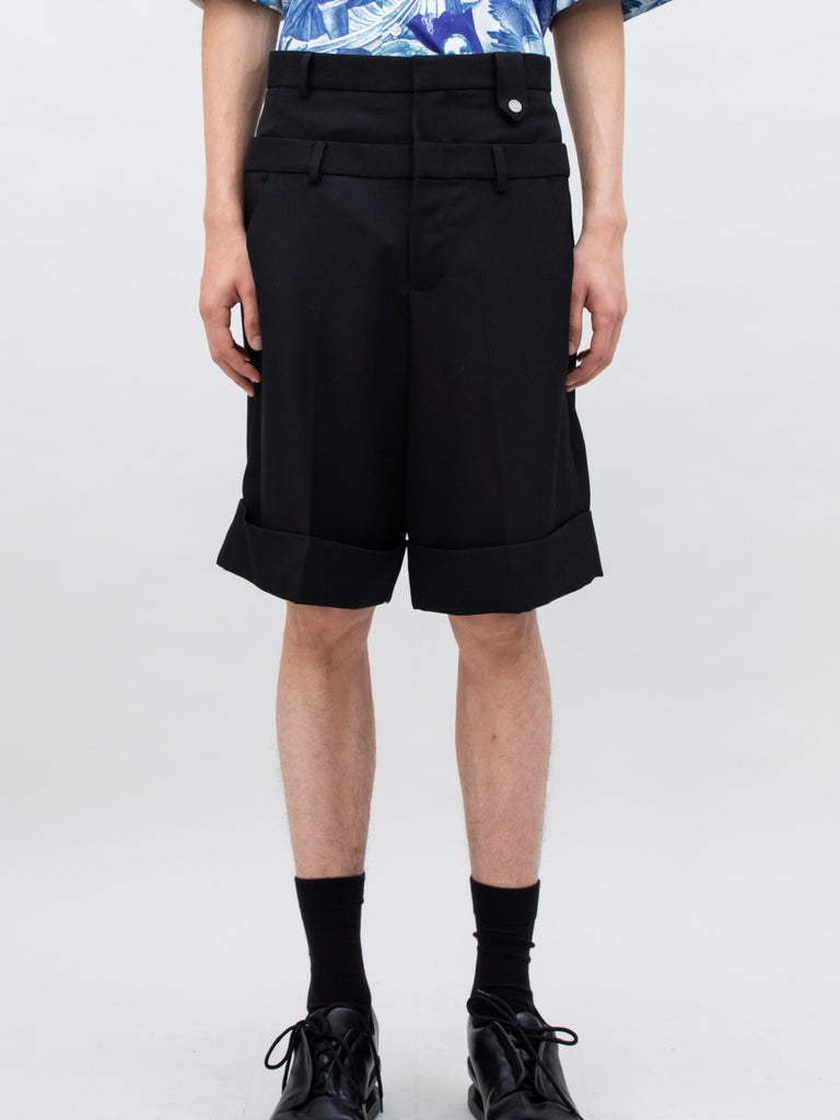DOUBLE WAIST WOOL SHORT BLACK