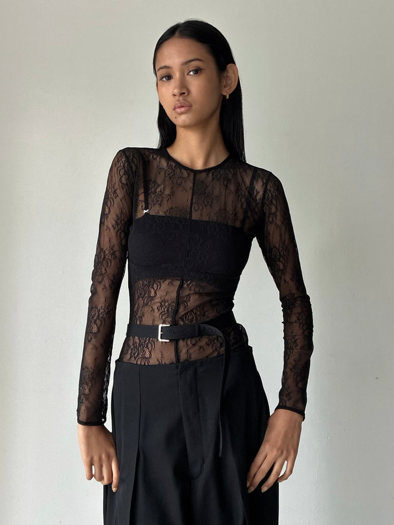 【FTC264-0413】STRETCH LACE BODYSUIT BLACK