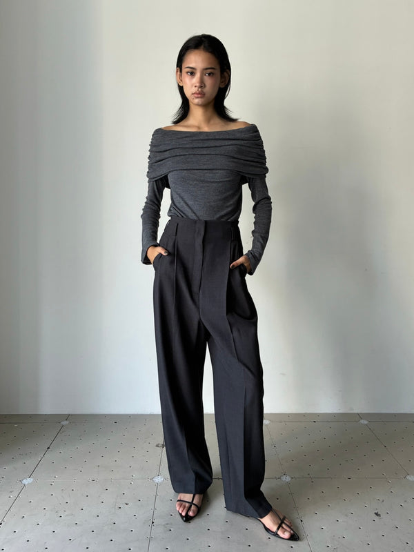 WOOL BREND TUCK TROUSERS GREY