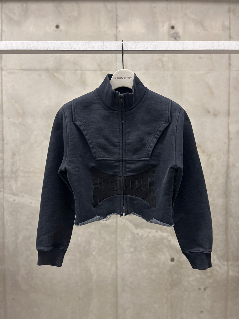 UPSIDE-DOWN LOGO ZIP-UP HOODIE BLACK