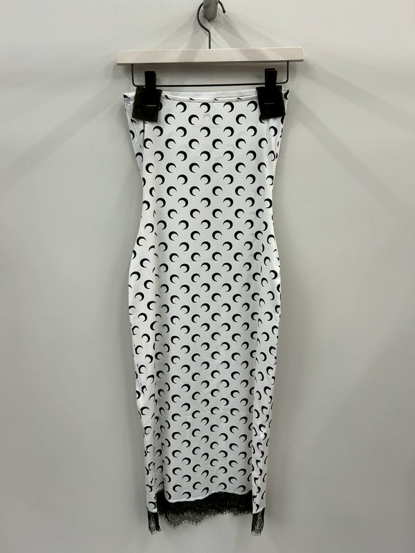 MOON PRINTED JERSEY SLEVELESS TUBE MIDI DRESSE WHITE