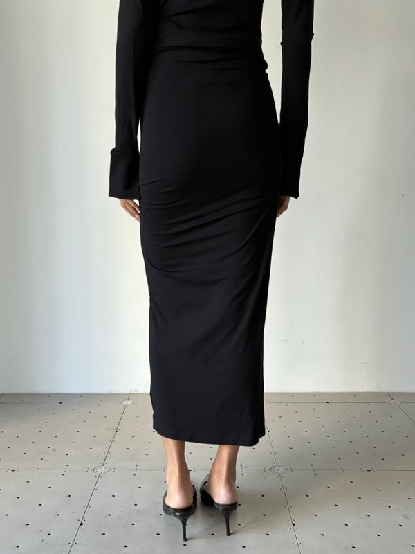 【263-WRB0416-FB0676-001】Draped Jersey Skirt BLACK