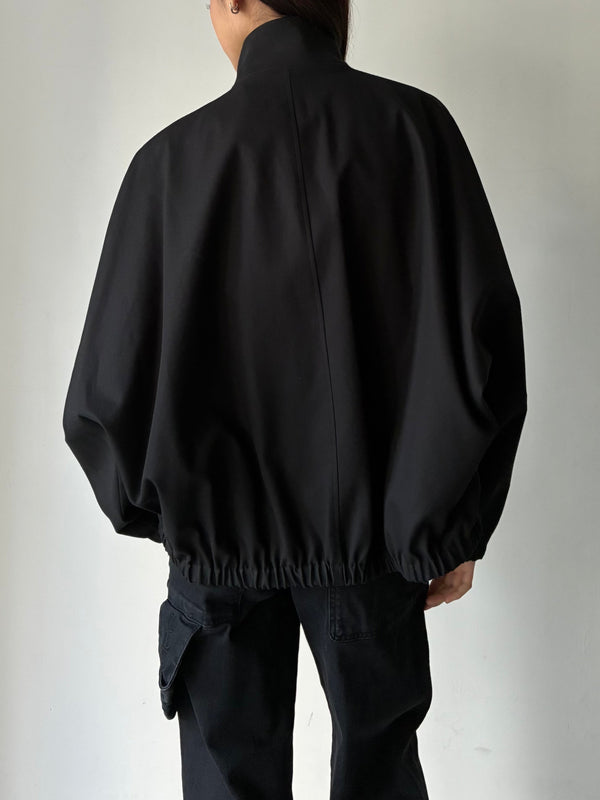 BUCKLE ZIPPED BOMBER JACKET BLACK