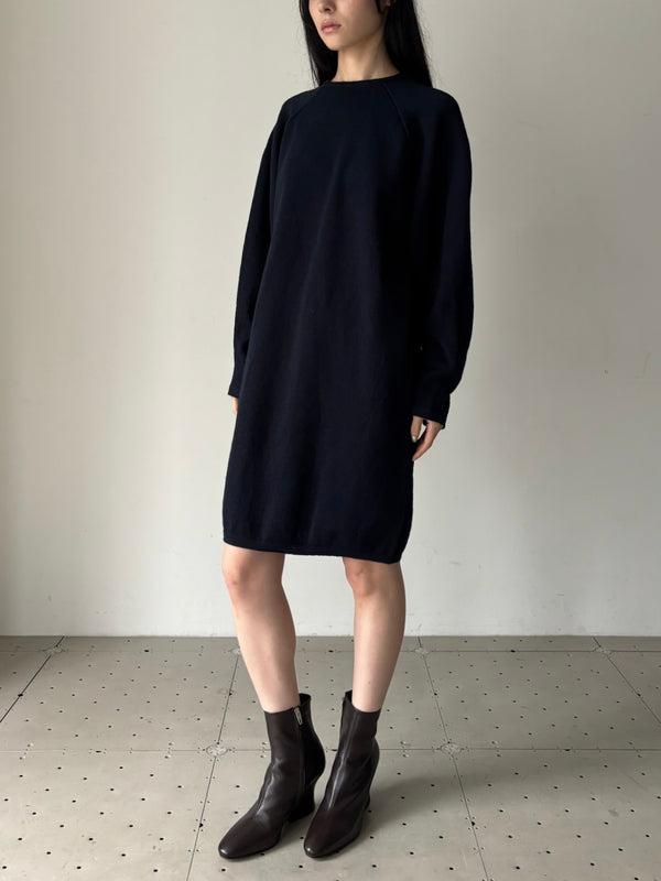 【J02CT0689J14859】LS KNIT MIDI DRESS FUNNEL NECK NAVY