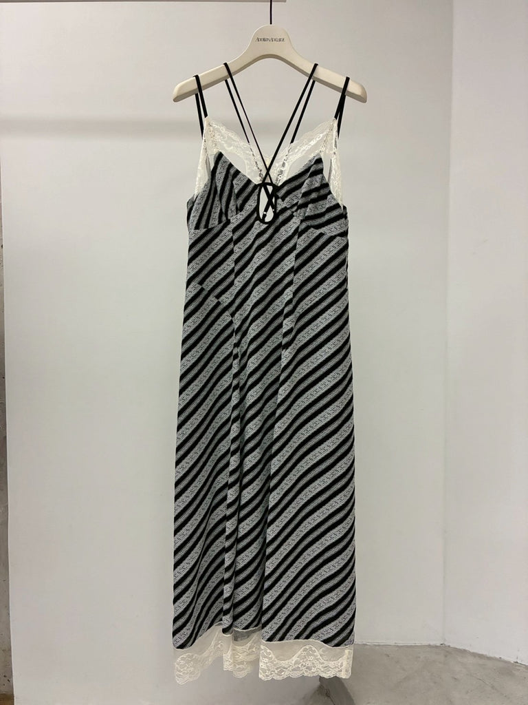 LACE JAQUARD STRIPE SLIP DRESS MULTI