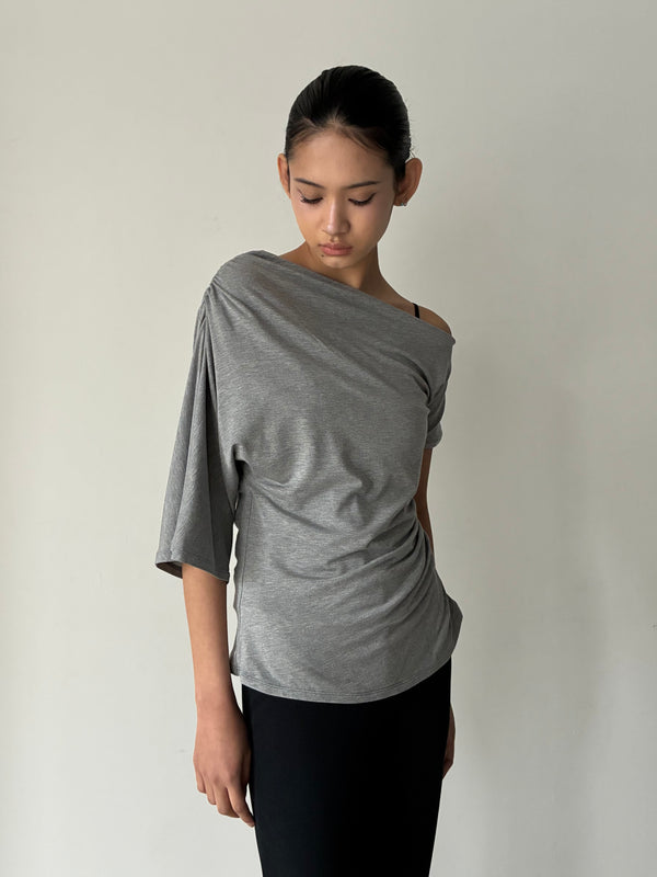 Collagen Off-Shoulder Draped Top GREY
