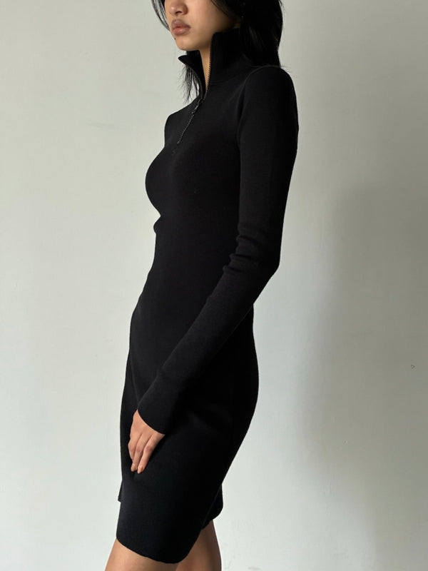 ZIPPED MOCKNECK DRESS BLACK