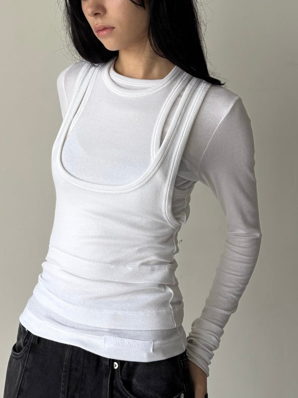 【34AP00APJETO06061】3 LAYER L/S TOP WHITE