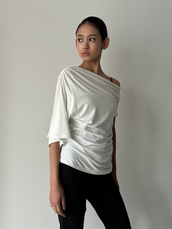 Collagen Off-Shoulder Draped Top WHITE