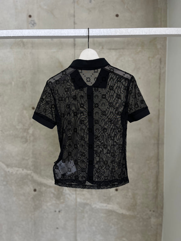 【WSI037ACJER0005】MOONOGRAM MESH FLOCK SS POLO SHIRT BLACK